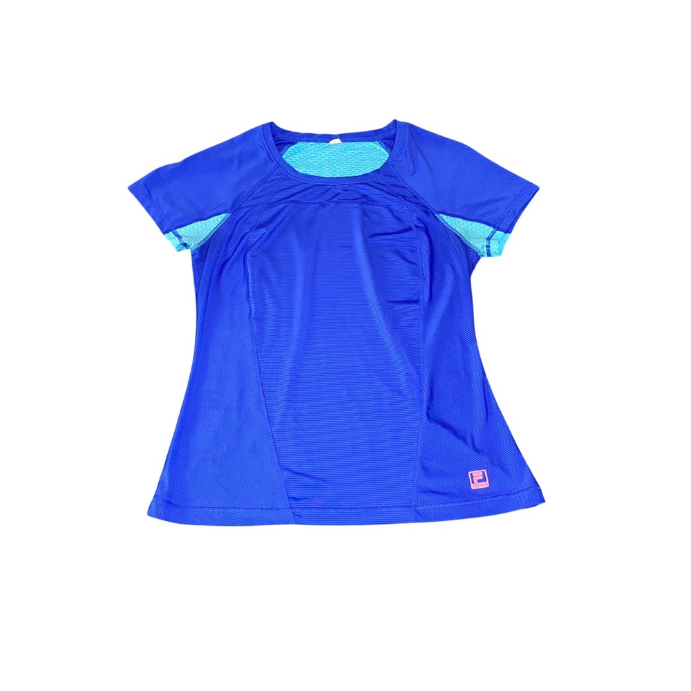 Fila Sport Womens Blue Turquoise Mesh Back Athletic Short Sleeve Shirt Size L